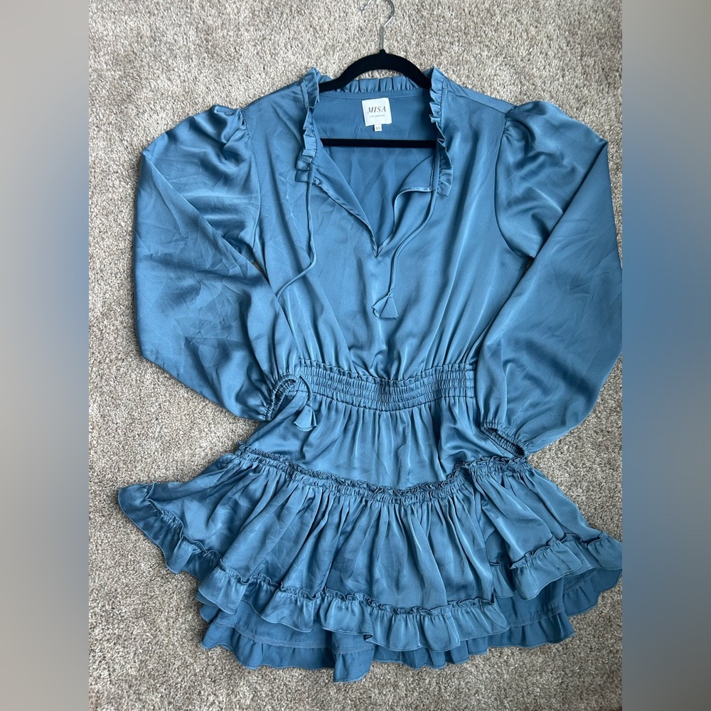 Misa Los Angeles Blue Ruffled Dress